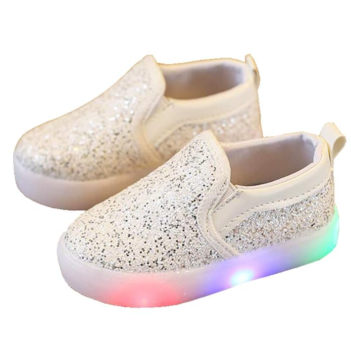 Bold N Elegant baby-girls Sparkling Light Up Glitter Mocassin Loafer Shoes for Girls Moccasin - Image 2