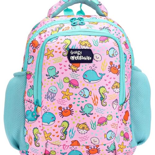Intelliskills Ocean Animals Themed Premium Backpack for Kids|Printed School Bag for Boys/Girls|Comfortable &Lightweight Shoulder Backpack for Children|Multi-Pocket Bag for 3 Year+ Kids|15 Inches -Pink