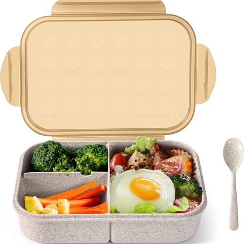 Funblast Lunch Box For Kids Tiffin Box For Kids,Plastic Lunch Box For Men&Women,School Lunch Box W/ Spoon,Lunch Box W/ Compartments,Wheat Straw Fiber Lunch Box(Multicolor),1200 Milliliter-1200 Ml