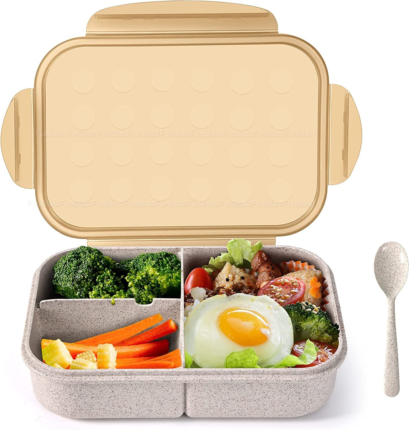 Funblast Lunch Box For Kids Tiffin Box For Kids,Plastic Lunch Box For Men&Women,School Lunch Box W/ Spoon,Lunch Box W/ Compartments,Wheat Straw Fiber Lunch Box(Multicolor),1200 Milliliter-1200 Ml
