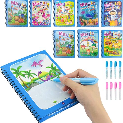 Crowd Clicks® Kid's Magic Water Colouring Books Unlimited Fun with Drawing Reusable Water-Reveal Activity Pad, Chunky-Size Water Pen for Kids - Assorted Design, Set of 1 [1 Book & 1 pen]