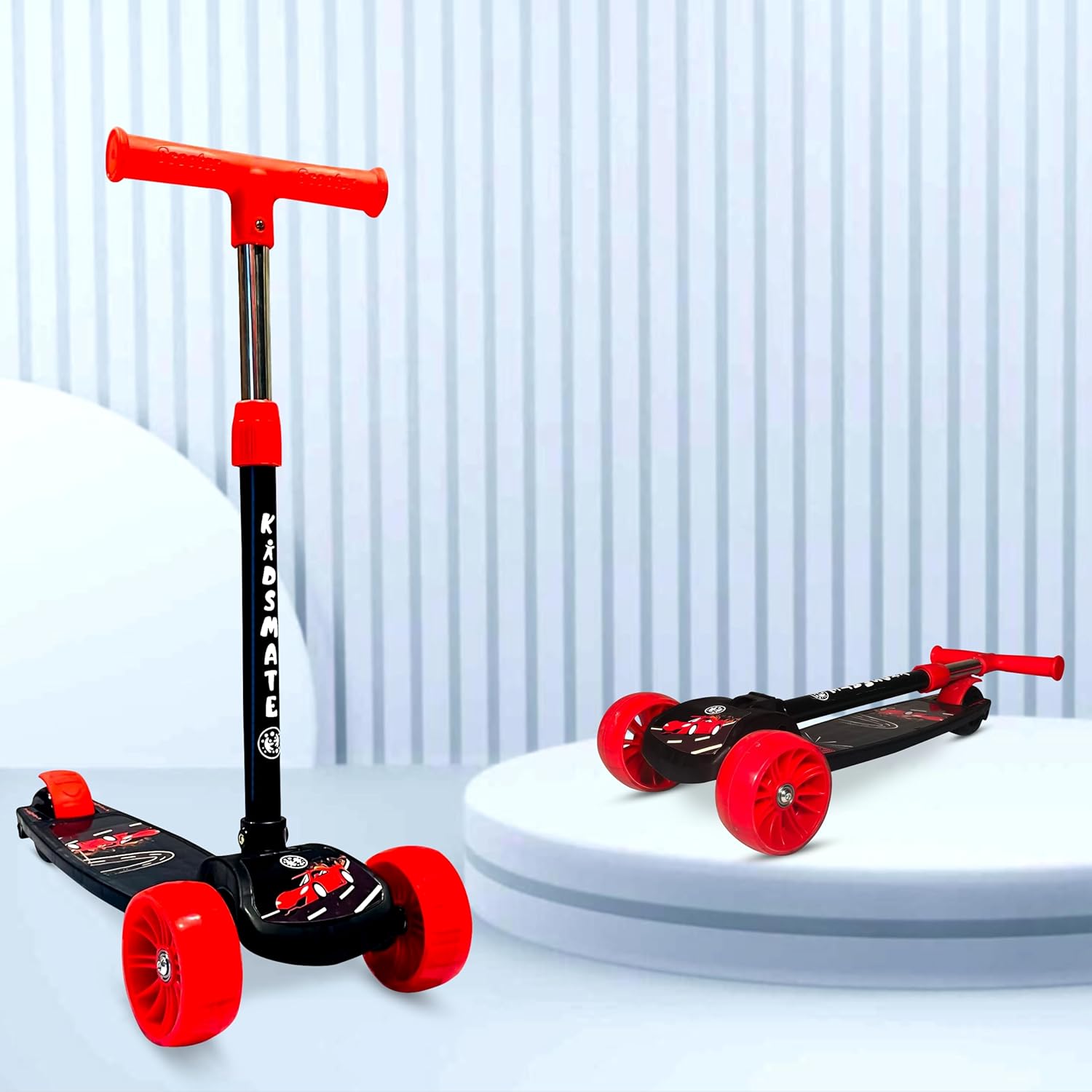 Kidsmate Cruiser Kick Scooter for Kids with Broad Wheels | 3-Wheel Skate Scooter for Boys & Girls of Ages 2-12 Years | 5-Level Adjustable Height, and Easy Fold Design Scooter for Kids (Black) - Image 2