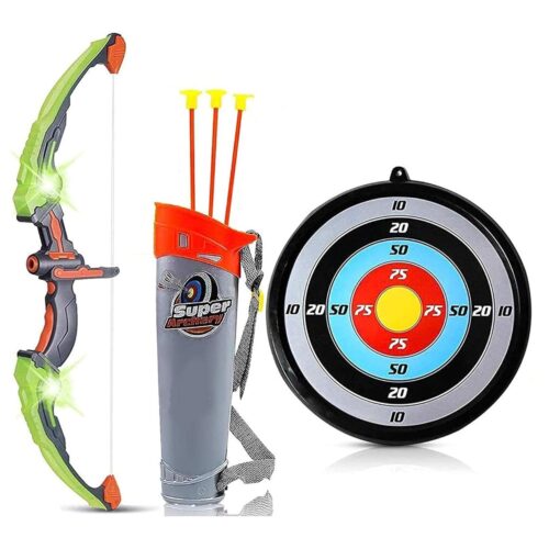 Urban Toys Archery Set for Kids - Includes Bow, 3 Suction Cup Arrows, Target & Quiver | Safe Outdoor Hunting Game for Boys & Girls | Colorful Super Archery Bow with Dart Target Board