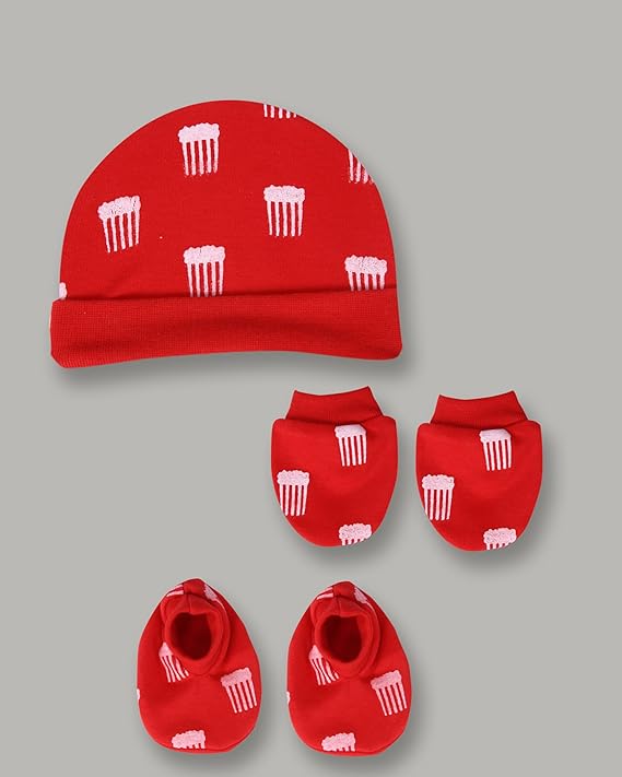 MOM'S DARLING Newborn Baby Cotton Cap, Mitten and Booties Combo Set | Infant Cap Set | Mittens Set | Bootie Set | Kids Gloves & Socks Set | Baby Gift Set | 0-12 Months | Pack of 4 Sets | Multicolor. - Image 2