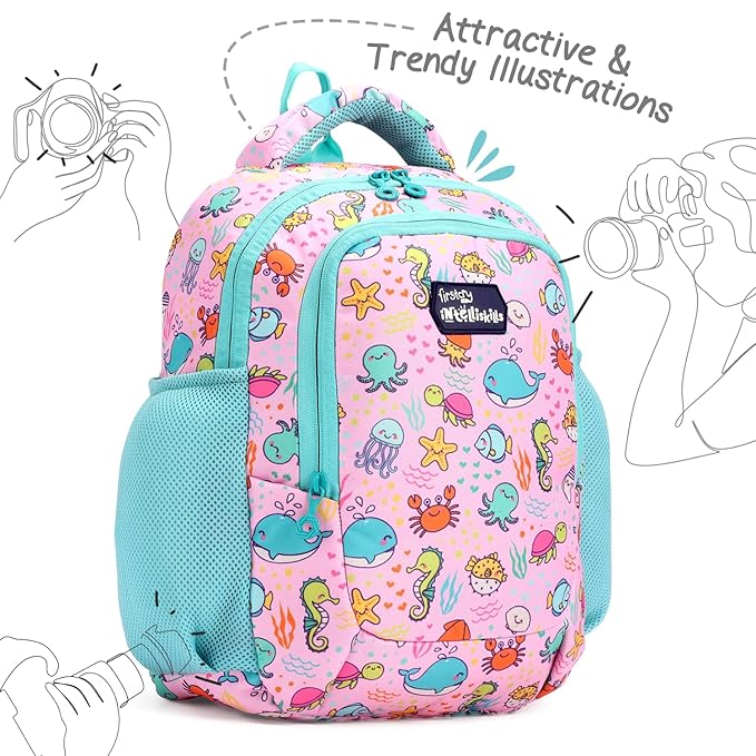 Intelliskills Ocean Animals Themed Premium Backpack for Kids|Printed School Bag for Boys/Girls|Comfortable &Lightweight Shoulder Backpack for Children|Multi-Pocket Bag for 3 Year+ Kids|15 Inches -Pink - Image 2