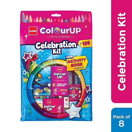 Cello ColourUp Celebration Kit | Colouring Kit includes includes Crayons, Sketch Pens, Coloured Pens & Activity Book | Ideal for Kids Gifting - Image 2