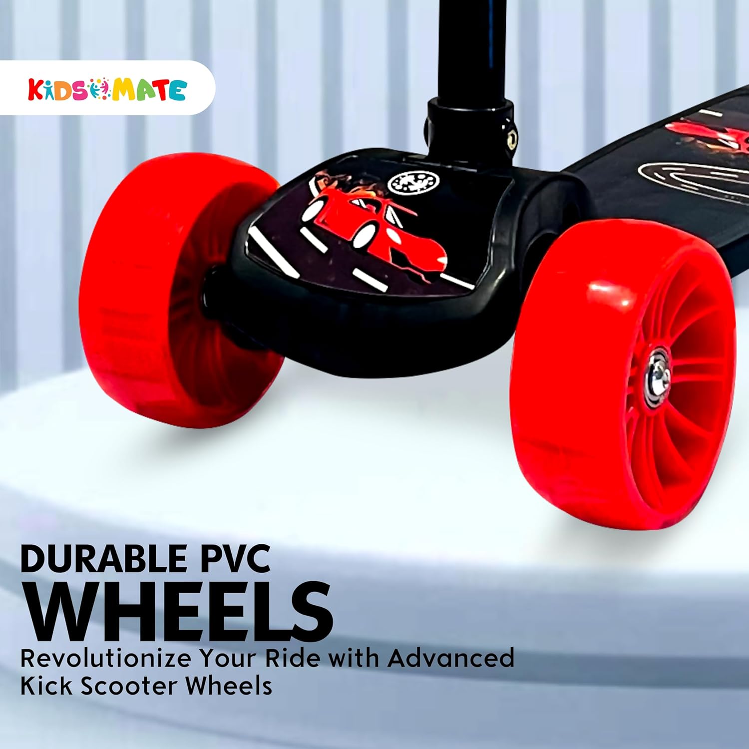Kidsmate Cruiser Kick Scooter for Kids with Broad Wheels | 3-Wheel Skate Scooter for Boys & Girls of Ages 2-12 Years | 5-Level Adjustable Height, and Easy Fold Design Scooter for Kids (Black) - Image 5
