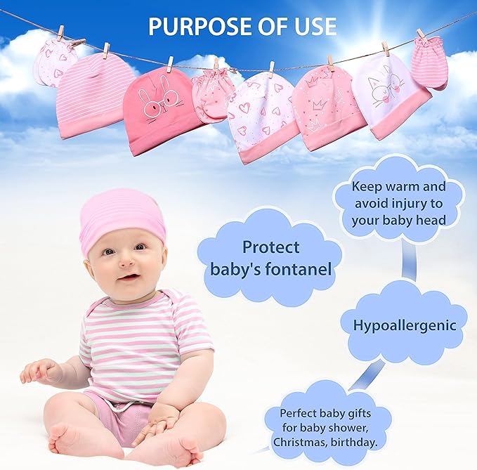 MOM'S DARLING Newborn Baby Cotton Cap, Mitten and Booties Combo Set | Infant Cap Set | Mittens Set | Bootie Set | Kids Gloves & Socks Set | Baby Gift Set | 0-12 Months | Pack of 4 Sets | Multicolor. - Image 5