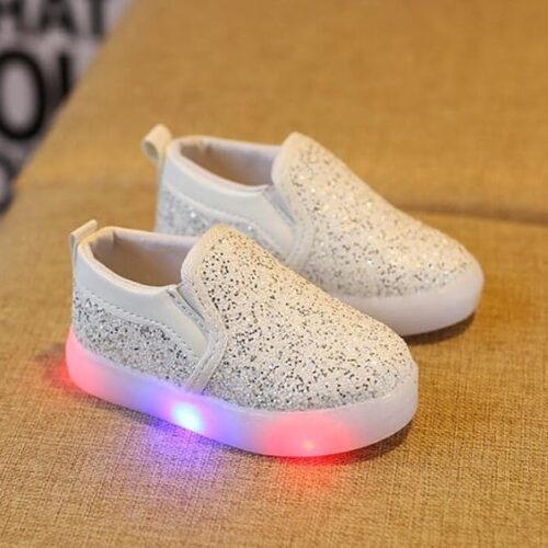 Bold N Elegant baby-girls Sparkling Light Up Glitter Mocassin Loafer Shoes for Girls Moccasin