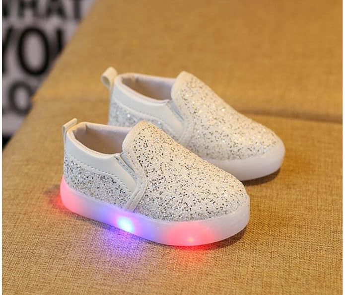 Bold N Elegant baby-girls Sparkling Light Up Glitter Mocassin Loafer Shoes for Girls Moccasin