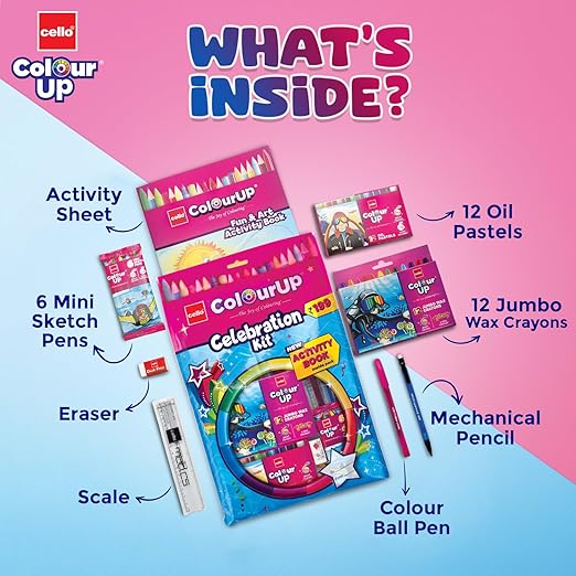 Cello ColourUp Celebration Kit | Colouring Kit includes includes Crayons, Sketch Pens, Coloured Pens & Activity Book | Ideal for Kids Gifting - Image 5