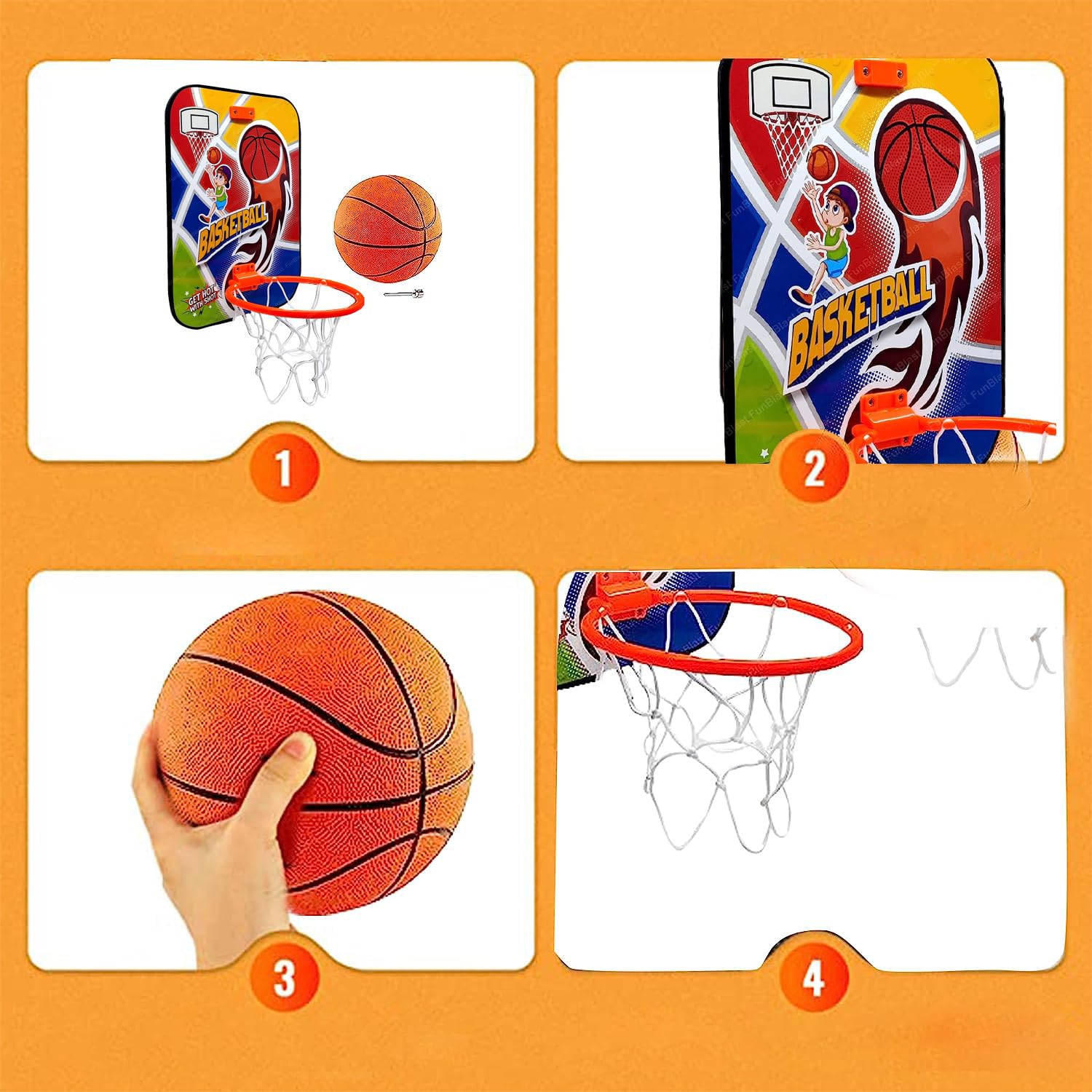 FunBlast Basketball for Kids - Wall Mount Adjustable Basket Ball Kit for Kids, Basketball Hoop for Kids, Kids Basketball Toys, Indoor and Outdoor Games for Boys & Kids - Image 5