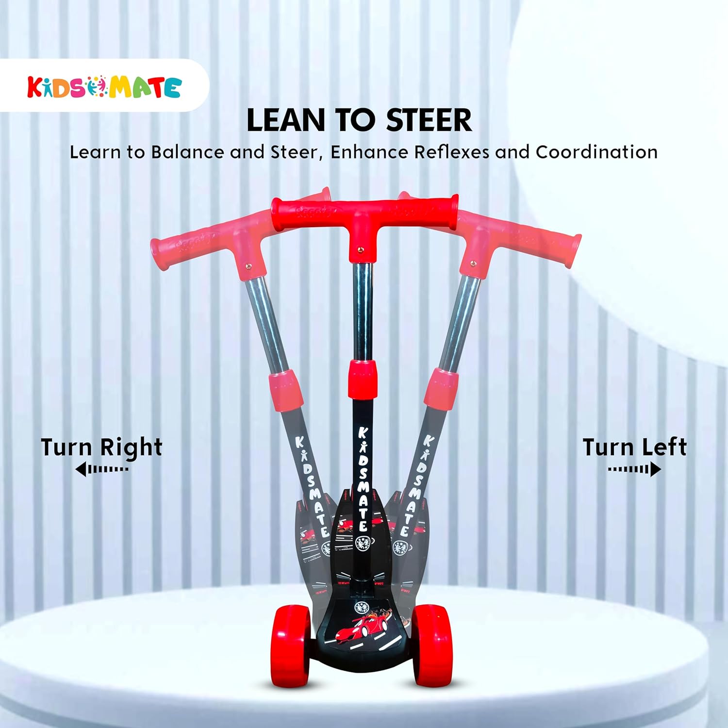 Kidsmate Cruiser Kick Scooter for Kids with Broad Wheels | 3-Wheel Skate Scooter for Boys & Girls of Ages 2-12 Years | 5-Level Adjustable Height, and Easy Fold Design Scooter for Kids (Black) - Image 4