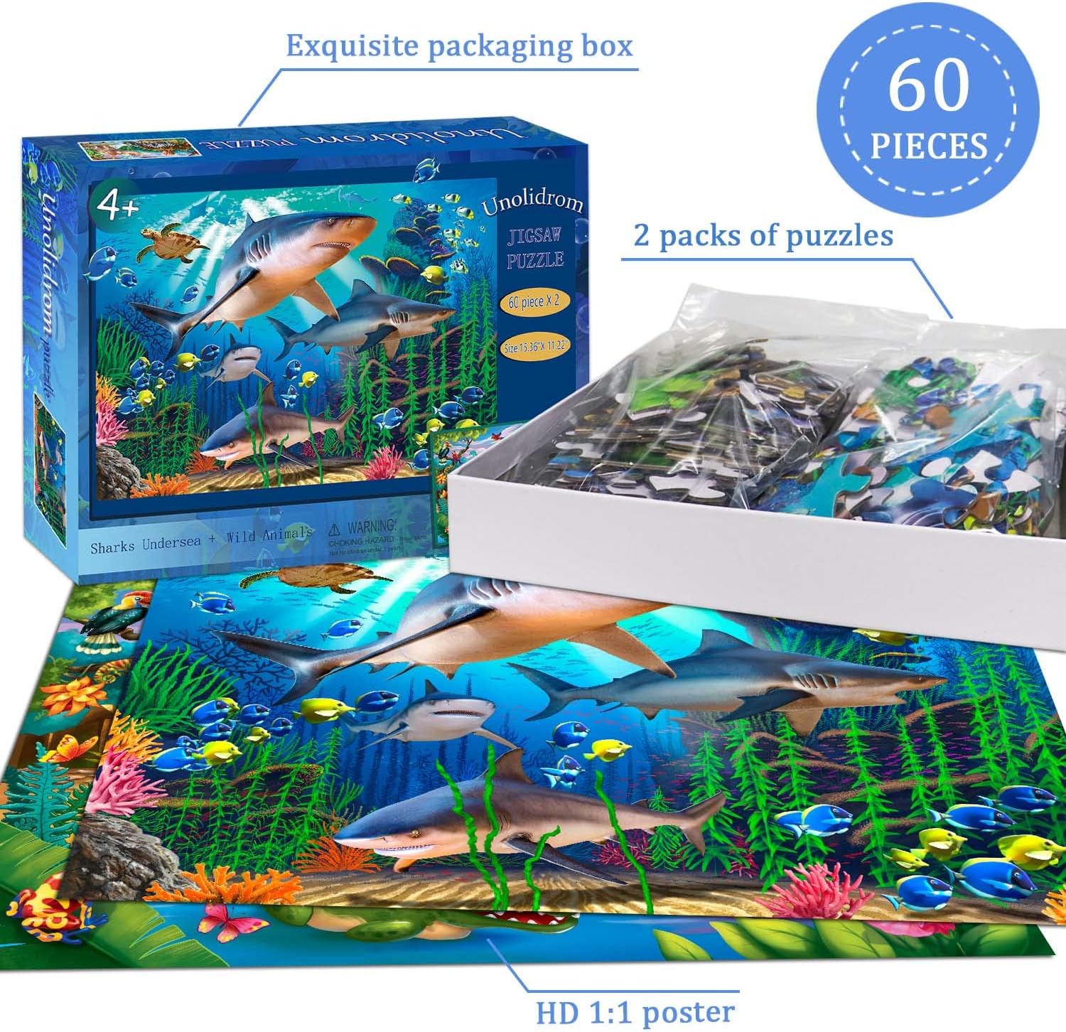 Puzzles for Kids Ages 4-8 – 2 x 60 Pieces Puzzles for Kids Ages 3-5 6-8 – Toy for Learning Ocean & Forest Animals – Educational Toys for Boy and Girl (2 Packs) - Image 5