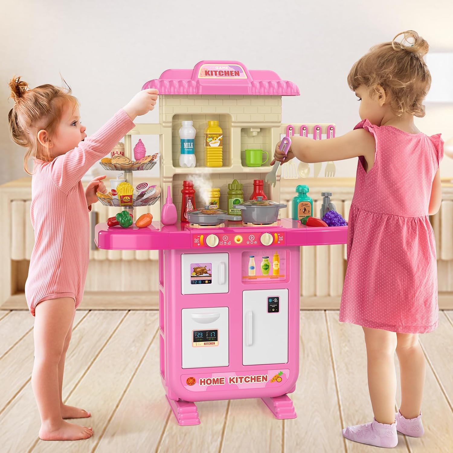 TEMI Pretend Food Kitchen Toys for Kids Ages 4-8, Kitchen Set for Toddlers 1-3, Play Kitchen Accessories w/Real Sounds Light, for Boys, Girls - Image 5