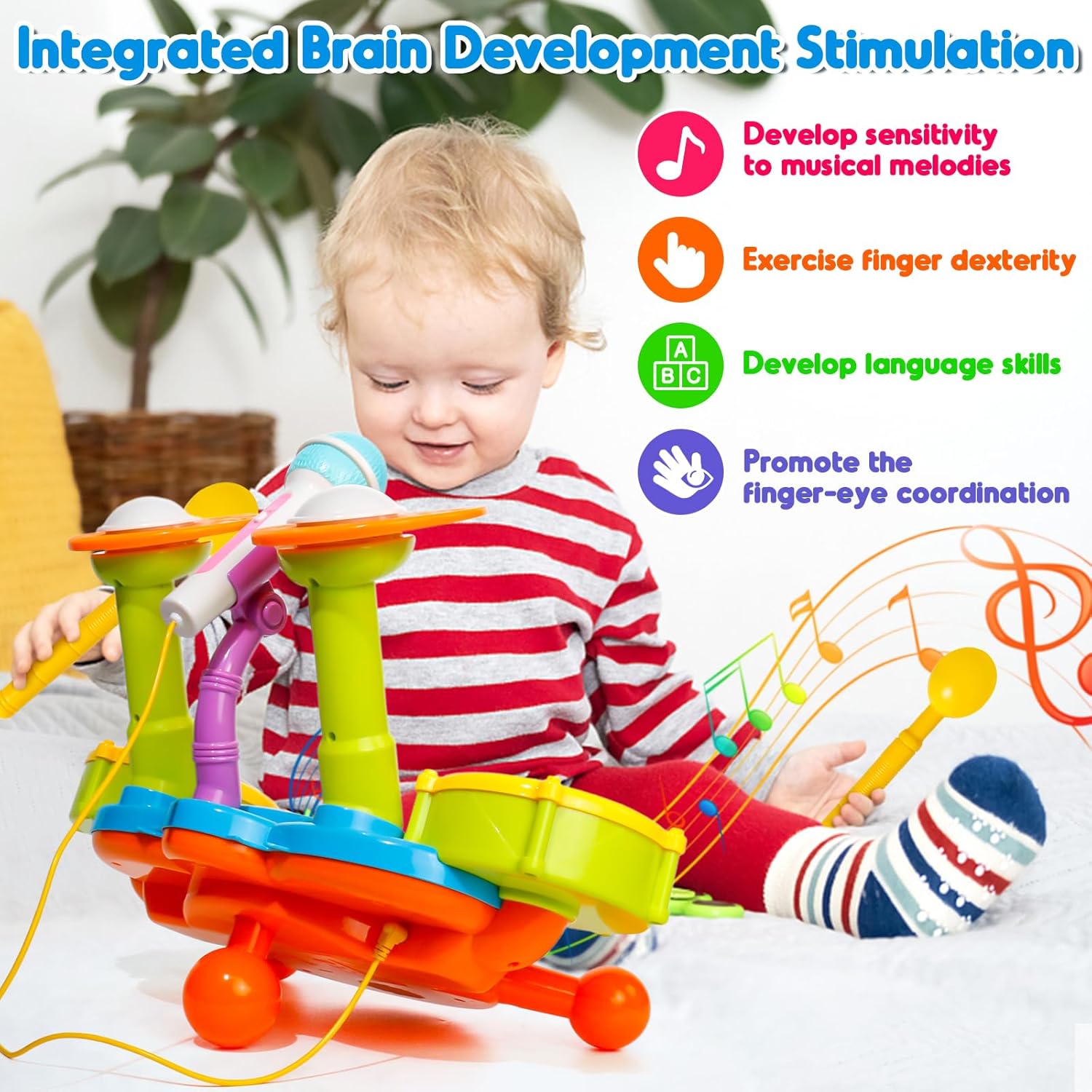 Kids Drum Set for Toddlers 1-3 Musical Toys for 1 Year Old Boy Gifts Baby Educational Instruments Microphone Piano Light Up Baby Learning Toys 12-18 Months Easter Gift for 1 2 3 Year Old Boy Girl - Image 5