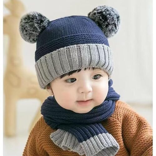 FabSeasons Kids Winter Skull/Beanie caps with scarf Set, fits for 6 Months - 3 Years Old Baby Boys & Girls/Toddler