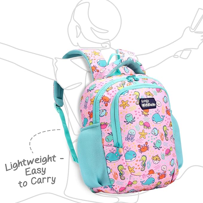Intelliskills Ocean Animals Themed Premium Backpack for Kids|Printed School Bag for Boys/Girls|Comfortable &Lightweight Shoulder Backpack for Children|Multi-Pocket Bag for 3 Year+ Kids|15 Inches -Pink - Image 4