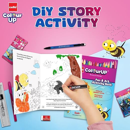 Cello ColourUp Celebration Kit | Colouring Kit includes includes Crayons, Sketch Pens, Coloured Pens & Activity Book | Ideal for Kids Gifting - Image 4