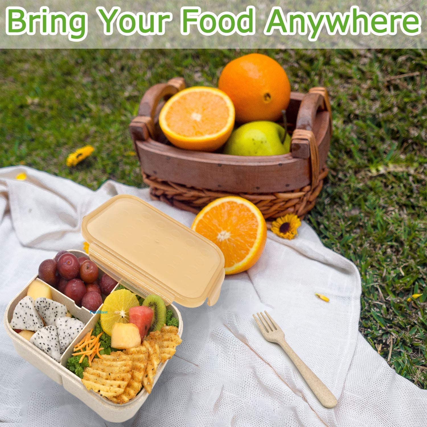 Funblast Lunch Box For Kids Tiffin Box For Kids,Plastic Lunch Box For Men&Women,School Lunch Box W/ Spoon,Lunch Box W/ Compartments,Wheat Straw Fiber Lunch Box(Multicolor),1200 Milliliter-1200 Ml - Image 4