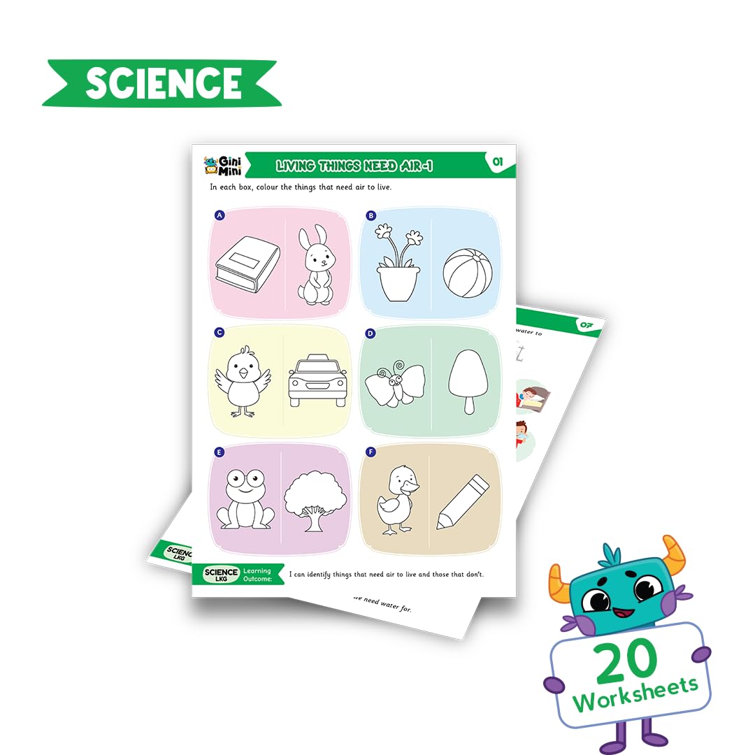 GiniMini 300 LKG Worksheets for Ages 3.5+ | English, Math, EVS, Science & Hindi, Index Sheets & Stickers | Fun Multicolor Educational Workbook for Reading, Writing & Life Skills - Image 4