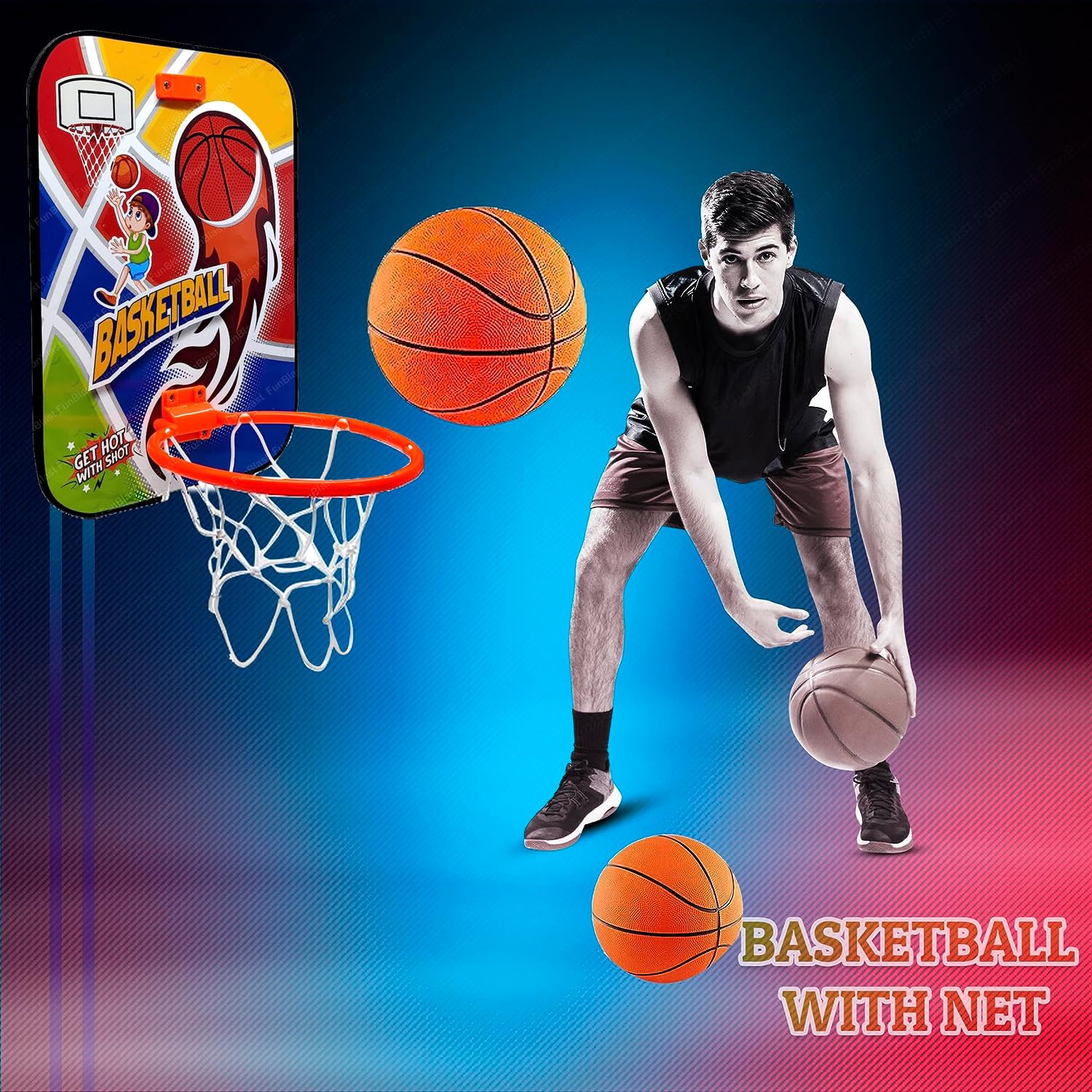 FunBlast Basketball for Kids - Wall Mount Adjustable Basket Ball Kit for Kids, Basketball Hoop for Kids, Kids Basketball Toys, Indoor and Outdoor Games for Boys & Kids - Image 4