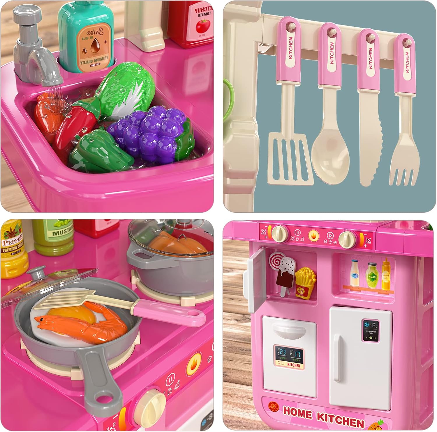TEMI Pretend Food Kitchen Toys for Kids Ages 4-8, Kitchen Set for Toddlers 1-3, Play Kitchen Accessories w/Real Sounds Light, for Boys, Girls - Image 4