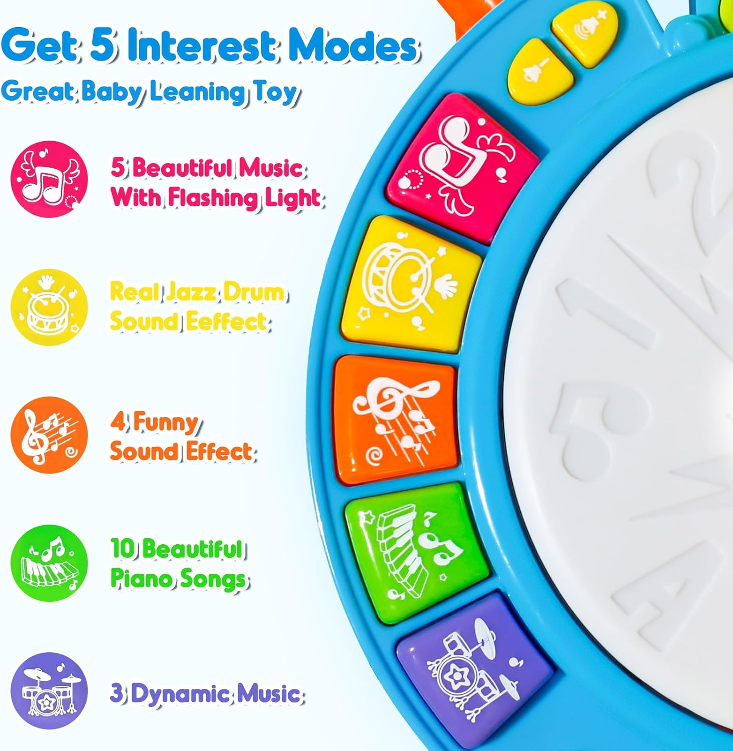 Kids Drum Set for Toddlers 1-3 Musical Toys for 1 Year Old Boy Gifts Baby Educational Instruments Microphone Piano Light Up Baby Learning Toys 12-18 Months Easter Gift for 1 2 3 Year Old Boy Girl - Image 4