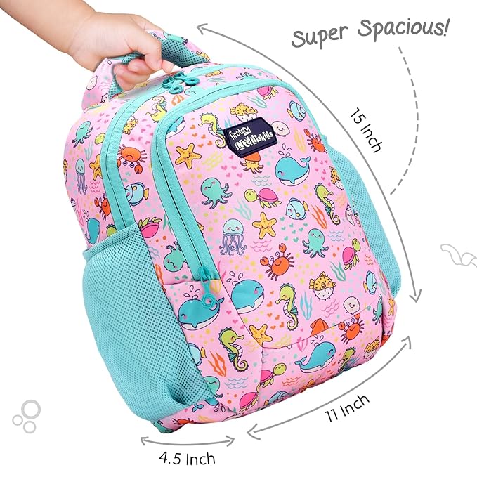 Intelliskills Ocean Animals Themed Premium Backpack for Kids|Printed School Bag for Boys/Girls|Comfortable &Lightweight Shoulder Backpack for Children|Multi-Pocket Bag for 3 Year+ Kids|15 Inches -Pink - Image 3