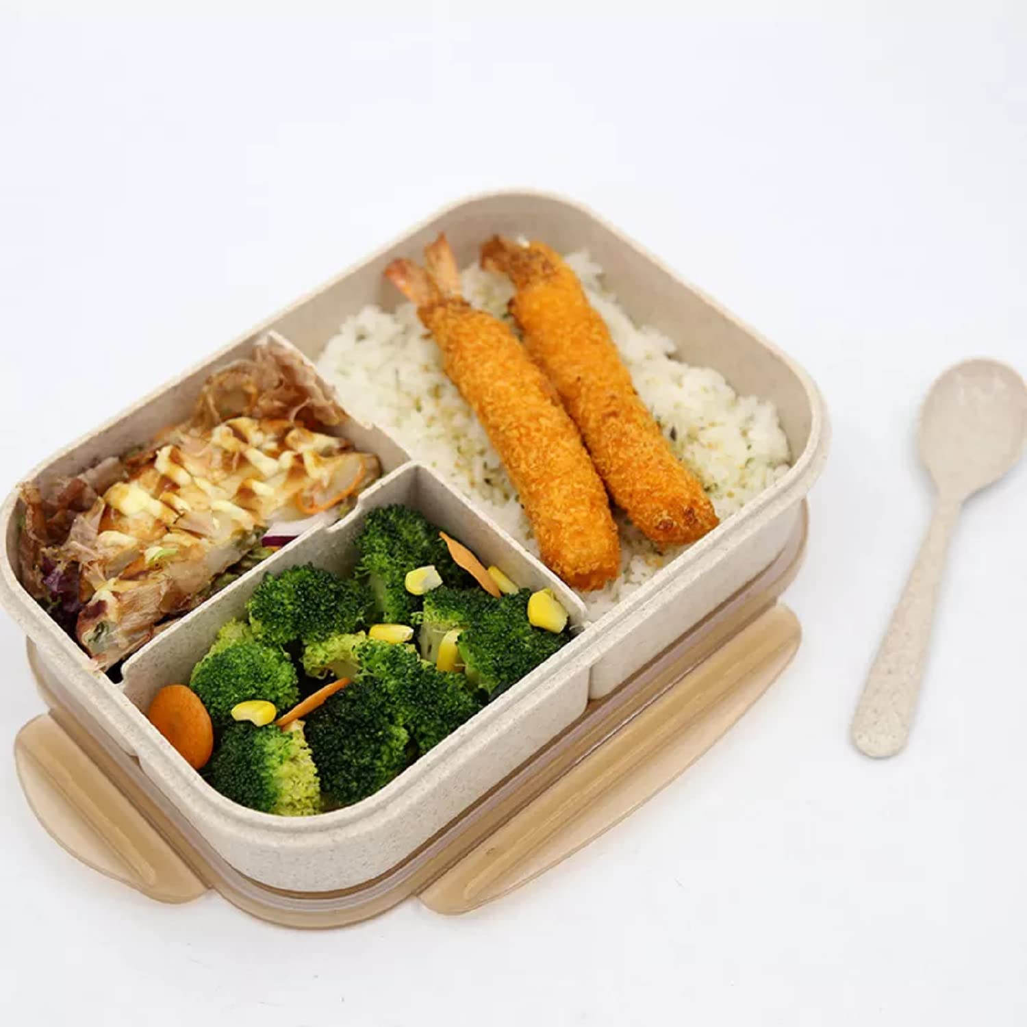 Funblast Lunch Box For Kids Tiffin Box For Kids,Plastic Lunch Box For Men&Women,School Lunch Box W/ Spoon,Lunch Box W/ Compartments,Wheat Straw Fiber Lunch Box(Multicolor),1200 Milliliter-1200 Ml - Image 3