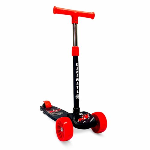 Kidsmate Cruiser Kick Scooter for Kids with Broad Wheels | 3-Wheel Skate Scooter for Boys & Girls of Ages 2-12 Years | 5-Level Adjustable Height, and Easy Fold Design Scooter for Kids (Black)