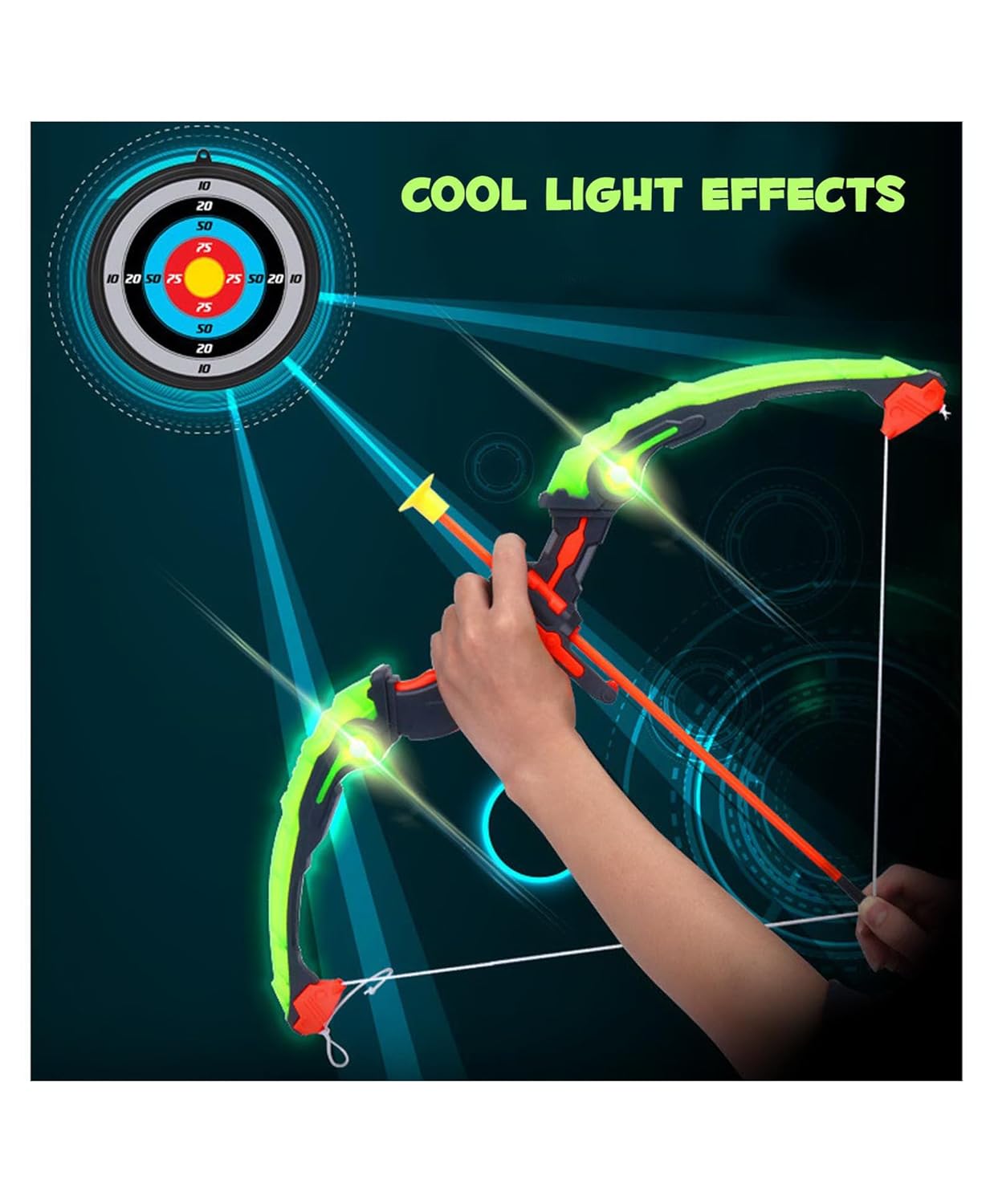 Urban Toys Archery Set for Kids - Includes Bow, 3 Suction Cup Arrows, Target & Quiver | Safe Outdoor Hunting Game for Boys & Girls | Colorful Super Archery Bow with Dart Target Board - Image 3