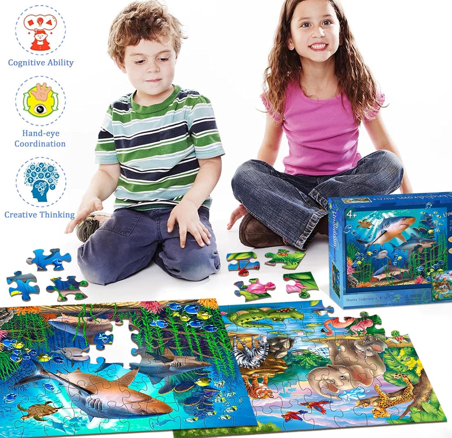 Puzzles for Kids Ages 4-8 – 2 x 60 Pieces Puzzles for Kids Ages 3-5 6-8 – Toy for Learning Ocean & Forest Animals – Educational Toys for Boy and Girl (2 Packs) - Image 3