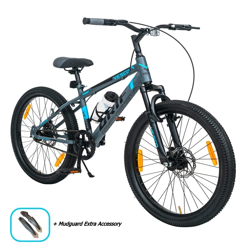 VESCO 24-T Drift Cycle for Big Kid's MTB Mountain Bike | Dual Disk Brake & Front Suspension Single Speed Bicycle for Boys and Girls | 16 inches Frame | Ideal for 9-14 Years (Grey) - Image 2