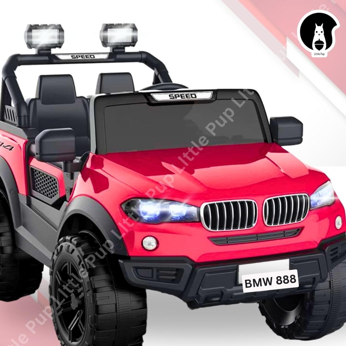 LITTLE PUP Kids Speed-888 Battery car for Kids | Battery Operated Jeep for 1 to 7 Year Kids | Electric Ride on-Dual Control Mode, Swing Function, Led Lights, with Seat Belts | (Red)