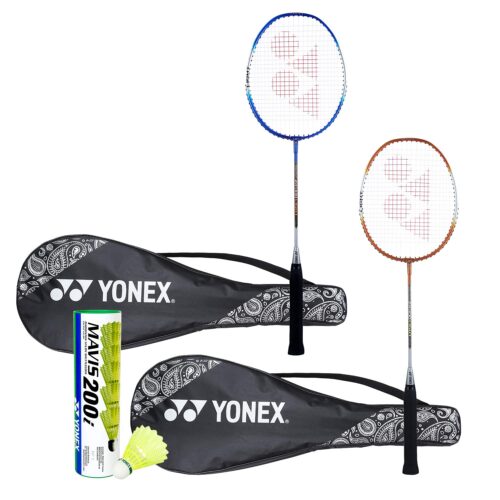 Yonex ZR 100 Light Badminton Combo (Set of 64 2 Yonex ZR 100 Light Badminton Racquet with Full Cover Blue/Orange + Mavis 2001 Shuttlecock Pack of 6) Aluminium