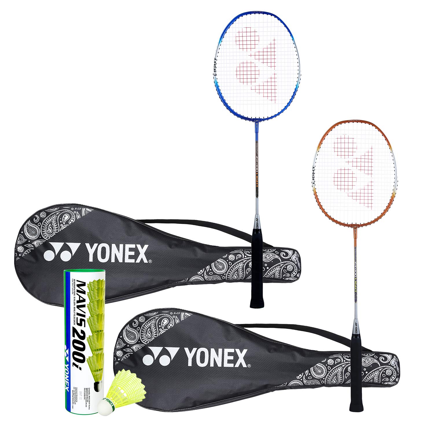 Yonex ZR 100 Light Badminton Combo (Set of 64 2 Yonex ZR 100 Light Badminton Racquet with Full Cover Blue/Orange + Mavis 2001 Shuttlecock Pack of 6) Aluminium