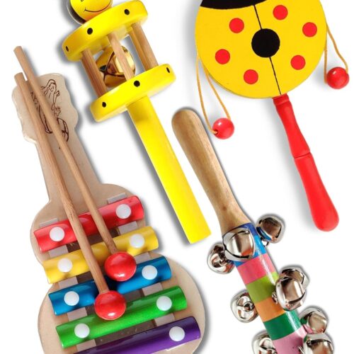 ZeroOneCraft Wooden Non Toxic Colourful Rattle Toys for Newborn Baby, Musical Infant Toy, Gift Set for 6 Month Babies (CJDX)