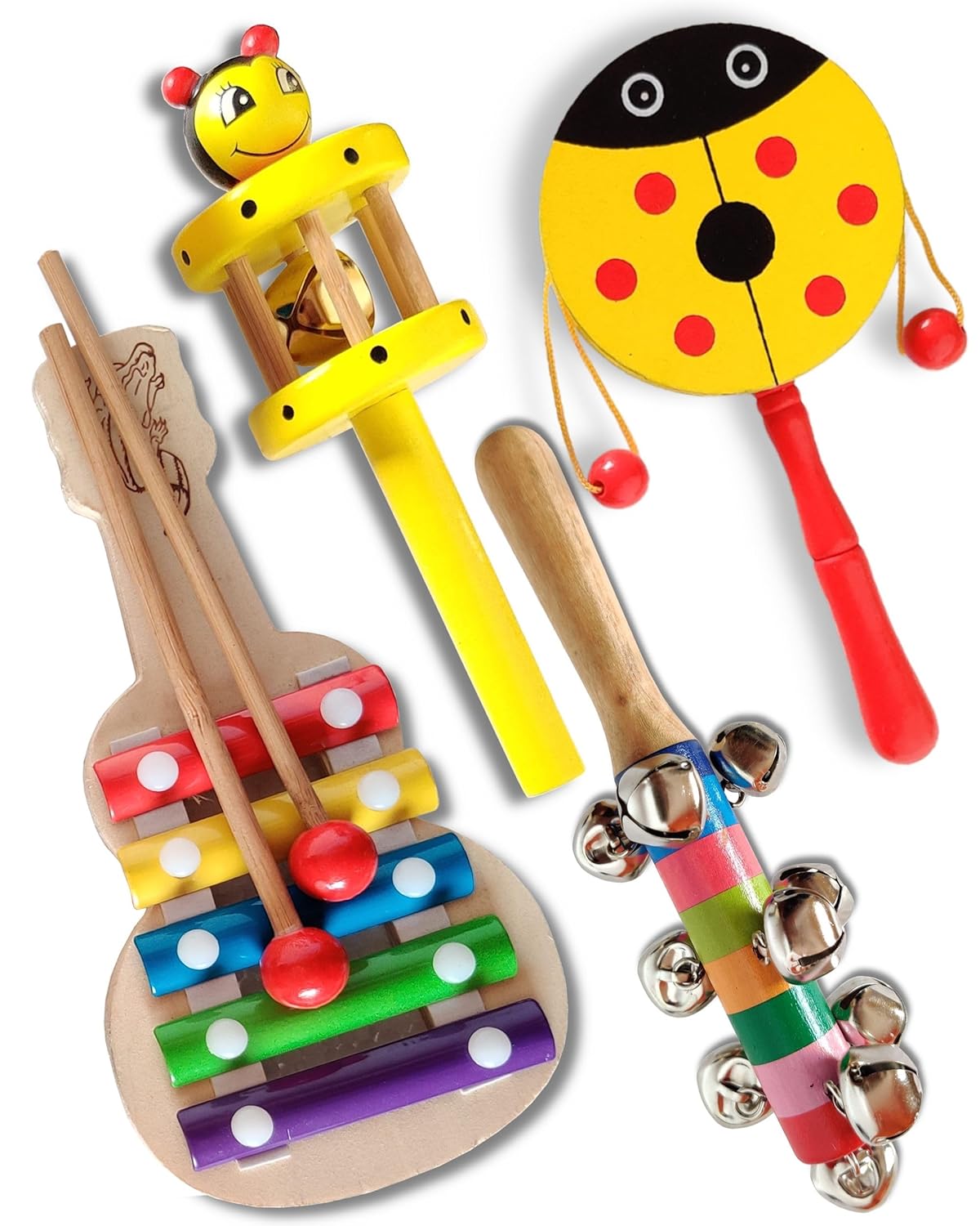 ZeroOneCraft Wooden Non Toxic Colourful Rattle Toys for Newborn Baby, Musical Infant Toy, Gift Set for 6 Month Babies (CJDX)
